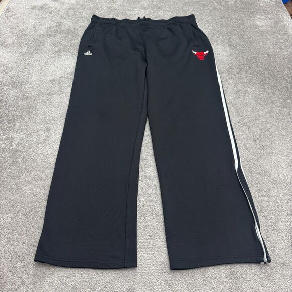 Adidas Fusion NBA Chicago Bulls Track Pants Mens 2XL Black Ankle Zip Elastic - Picture 1 of 15
